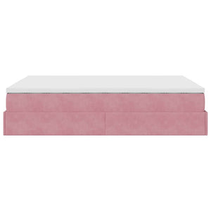 Ottoman Bett mit Matratze Rosa Samt 140x200 cm