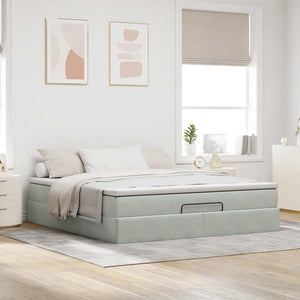 Ottoman Bett mit Matratze 160x200 cm Hellgrau Samt