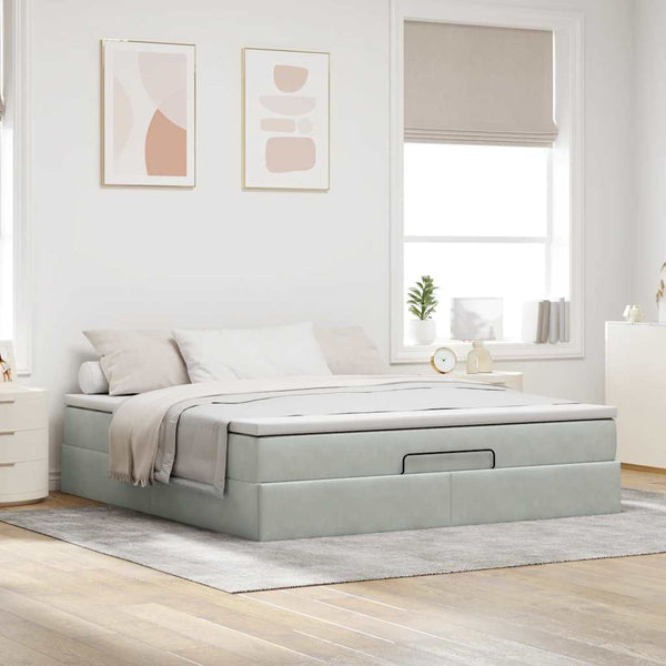 Ottoman Bett mit Matratze 160x200 cm Hellgrau Samt