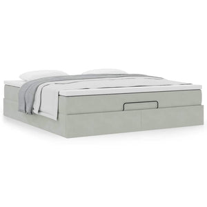 Ottoman Bett mit Matratze 160x200 cm Hellgrau Samt