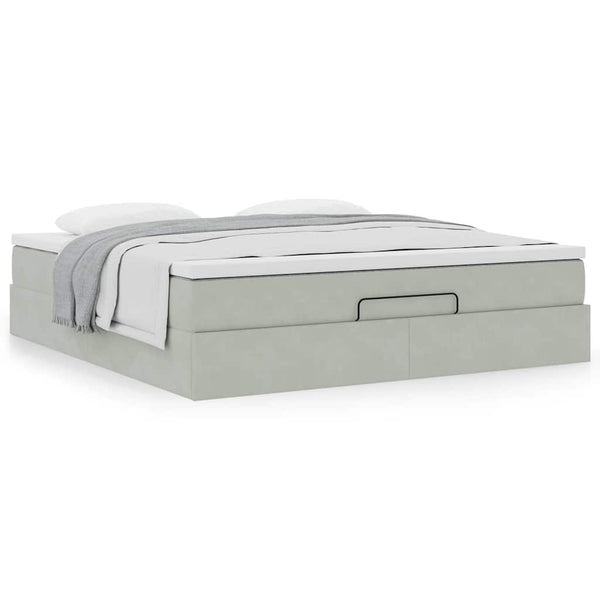 Ottoman Bett mit Matratze 160x200 cm Hellgrau Samt