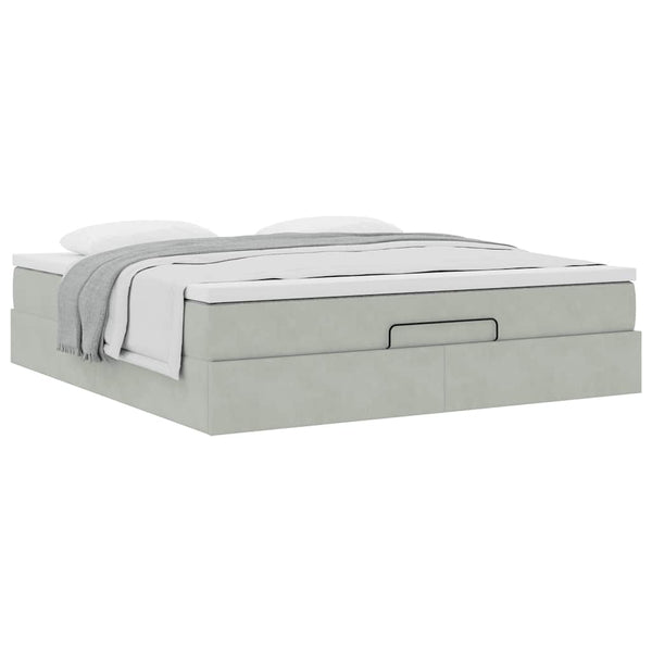 Ottoman Bett mit Matratze 160x200 cm Hellgrau Samt
