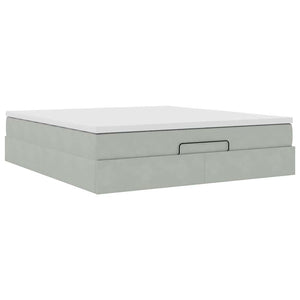 Ottoman Bett mit Matratze 160x200 cm Hellgrau Samt