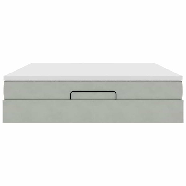 Ottoman Bett mit Matratze 160x200 cm Hellgrau Samt