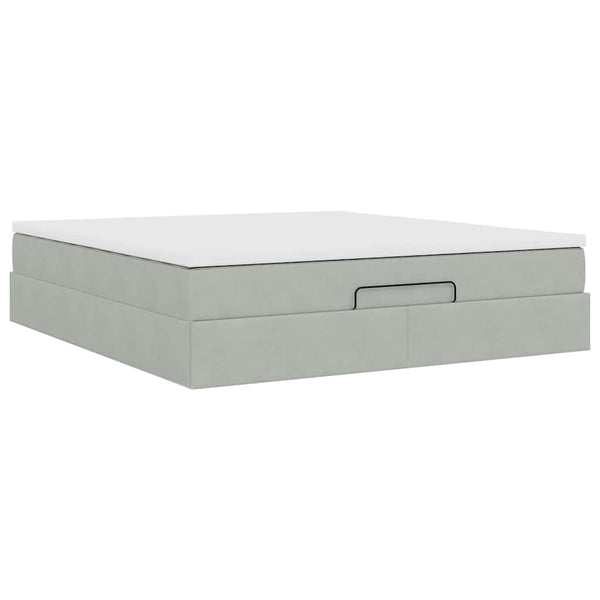 Ottoman Bett mit Matratze 160x200 cm Hellgrau Samt