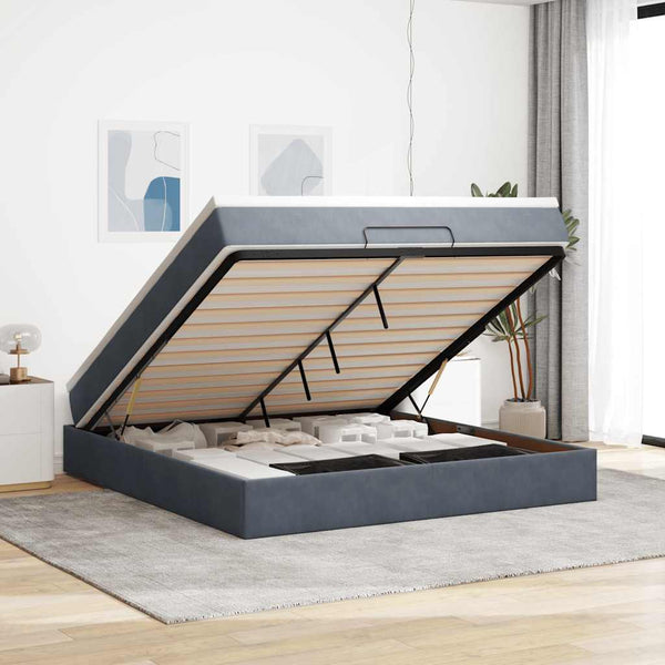 Ottoman Bett mit Matratze Dunkelgrau Samt 160x200
