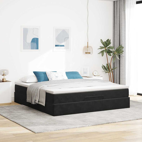 Ottoman Bett mit Matratze Samt Schwarz 160x200