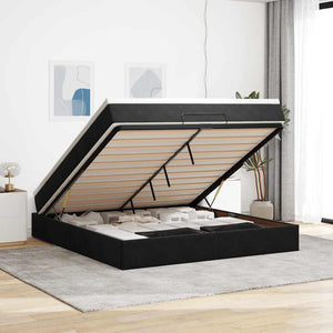 Ottoman Bett mit Matratze Samt Schwarz 160x200