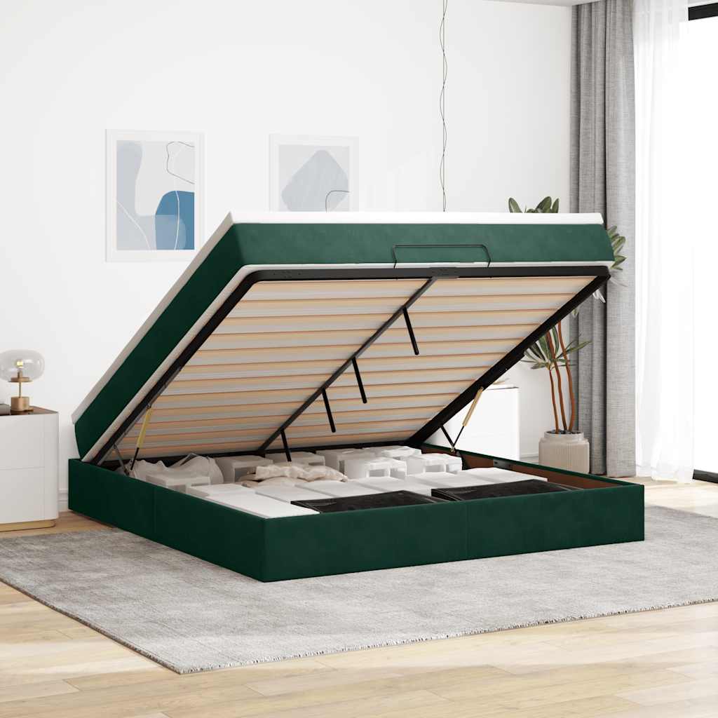 Ottoman Bett mit Matratze Dunkelgrün 160x200 cm