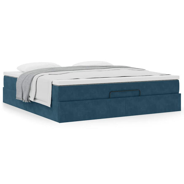 Ottoman Bett mit Matratze Dunkelblau 160x200 cm Samt