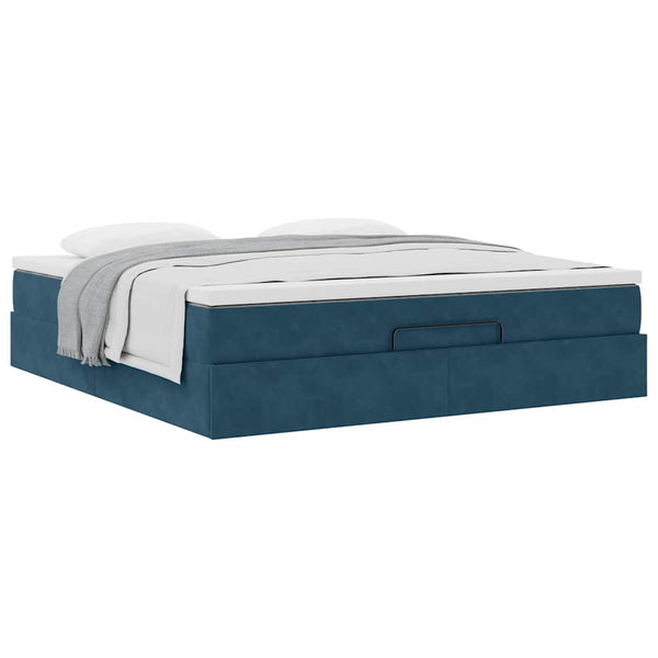 Ottoman Bett mit Matratze Dunkelblau 160x200 cm Samt