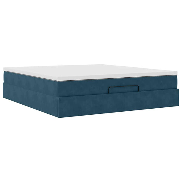 Ottoman Bett mit Matratze Dunkelblau 160x200 cm Samt