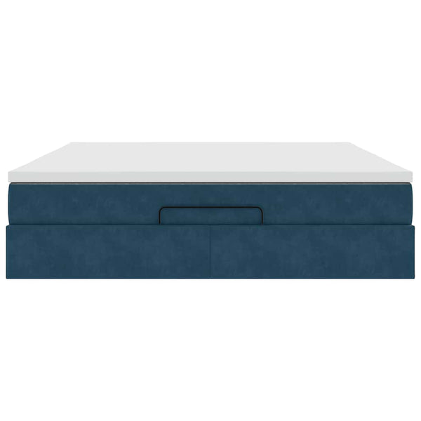 Ottoman Bett mit Matratze Dunkelblau 160x200 cm Samt