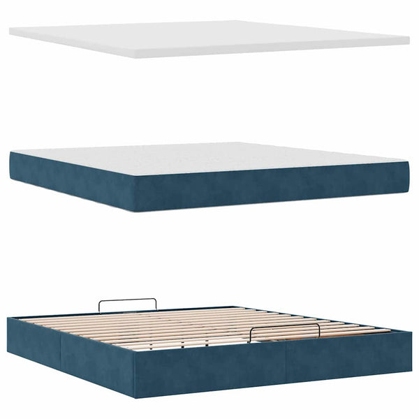 Ottoman Bett mit Matratze Dunkelblau 160x200 cm Samt