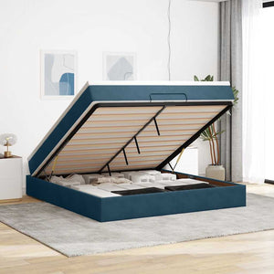 Ottoman Bett mit Matratze Dunkelblau 160x200 cm Samt