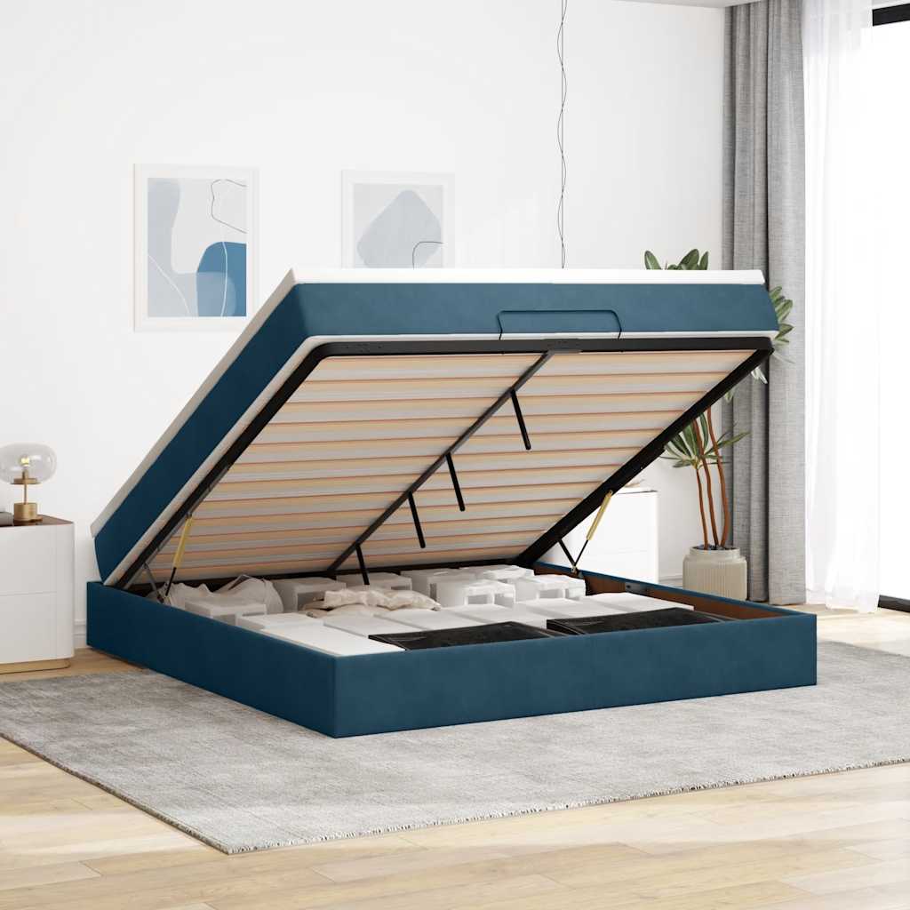 Ottoman Bett mit Matratze Dunkelblau 160x200 cm Samt