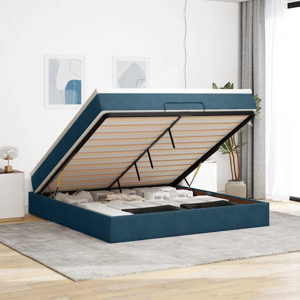 Ottoman Bett mit Matratze Dunkelblau 160x200 cm Samt