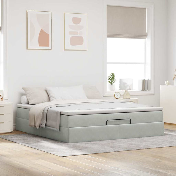 Ottoman Bett mit Matratze 180x200 cm Hellgrau Samt