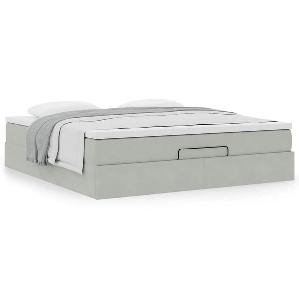 Ottoman Bett mit Matratze 180x200 cm Hellgrau Samt