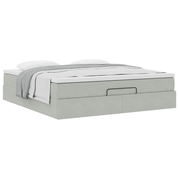 Ottoman Bett mit Matratze 180x200 cm Hellgrau Samt