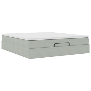 Ottoman Bett mit Matratze 180x200 cm Hellgrau Samt