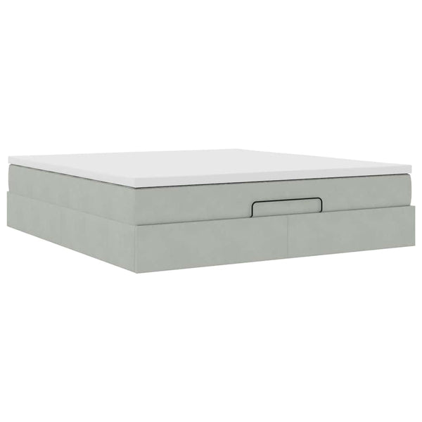 Ottoman Bett mit Matratze 180x200 cm Hellgrau Samt