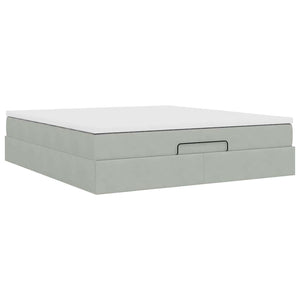 Ottoman Bett mit Matratze 180x200 cm Hellgrau Samt