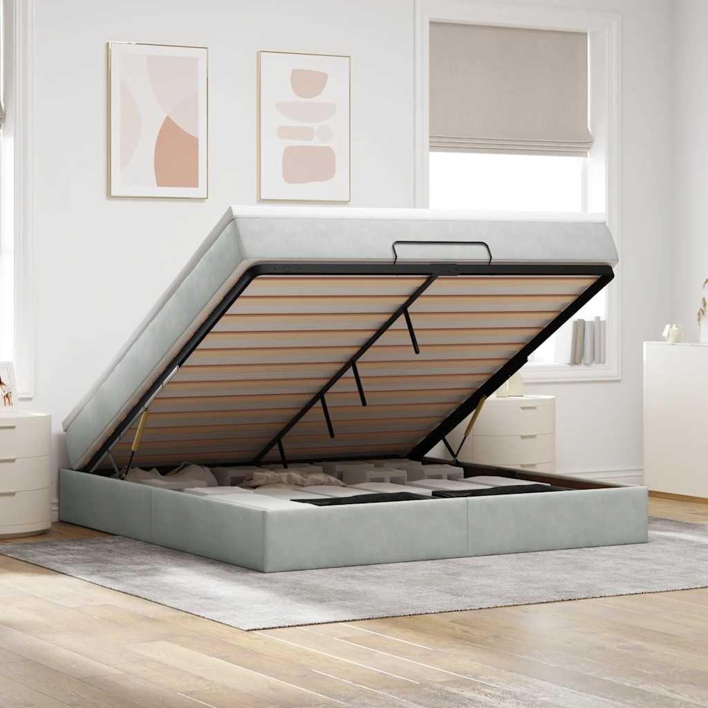 Ottoman Bett mit Matratze 180x200 cm Hellgrau Samt