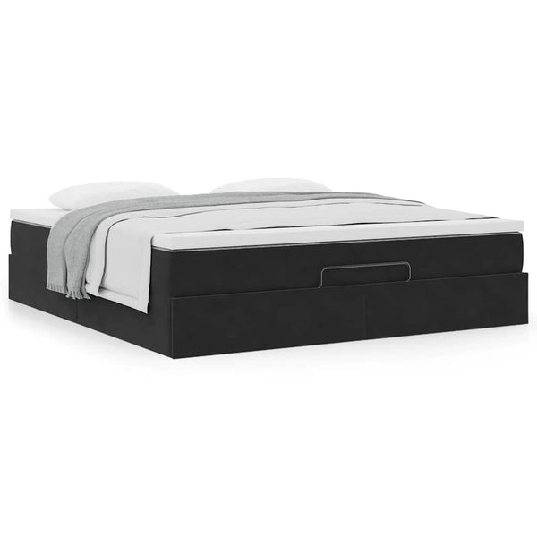 Ottoman Bett mit Matratze Schwarz 180x200 cm Samt
