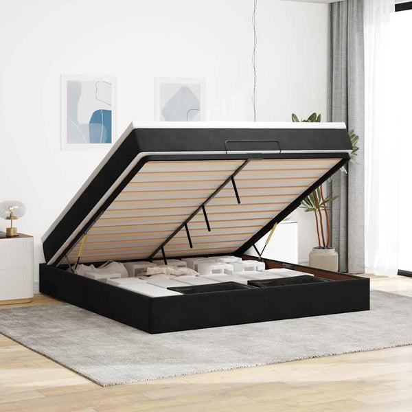 Ottoman Bett mit Matratze Schwarz 180x200 cm Samt