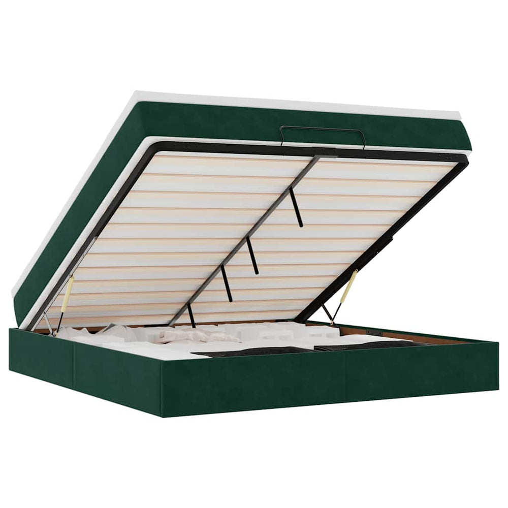 vidaXL Lit ottoman avec matelas Velours Vert foncé 180x200 cm