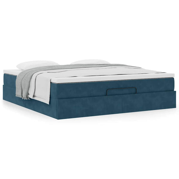 Ottoman Bett mit Matratze Dunkelblau 180x200 cm Samt