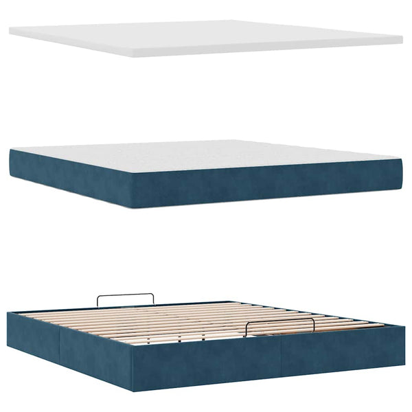 Ottoman Bett mit Matratze Dunkelblau 180x200 cm Samt