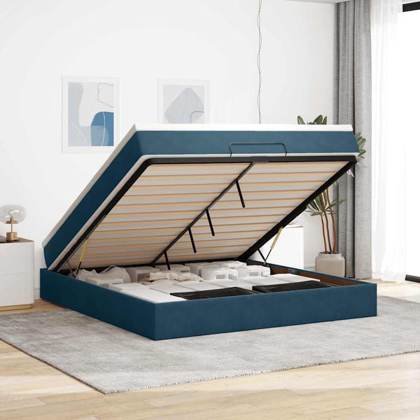 Ottoman Bett mit Matratze Dunkelblau 180x200 cm Samt