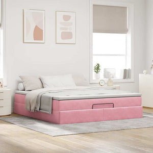 Ottoman Bett mit Matratze Rosa 180x200 cm Samt