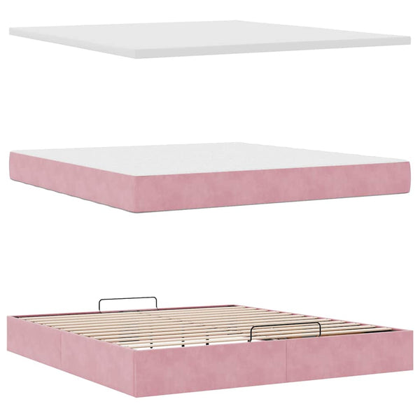 Ottoman Bett mit Matratze Rosa 180x200 cm Samt