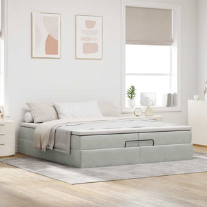 Ottoman Bett mit Matratze Hellgrau 200x200 cm
