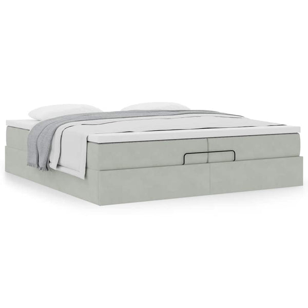 Ottoman Bett mit Matratze Hellgrau 200x200 cm