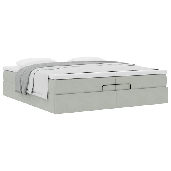 Ottoman Bett mit Matratze Hellgrau 200x200 cm