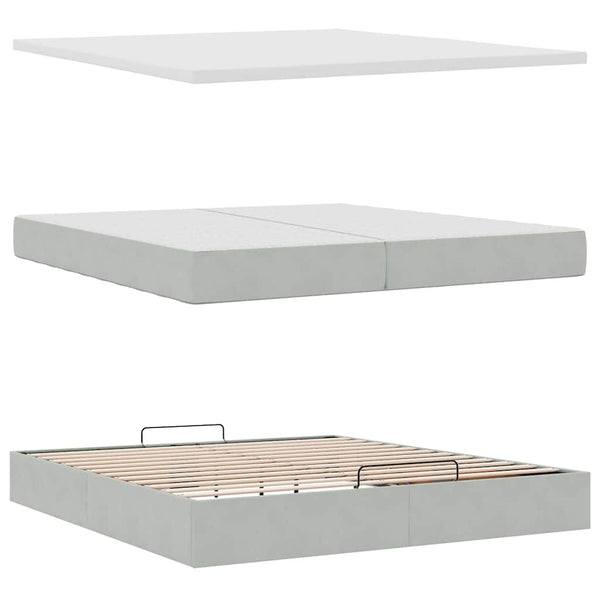 Ottoman Bett mit Matratze Hellgrau 200x200 cm