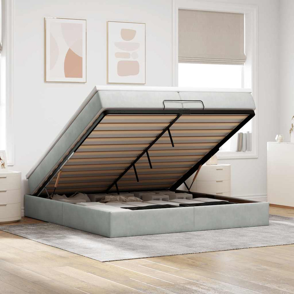 Ottoman Bett mit Matratze Hellgrau 200x200 cm
