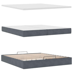 Ottoman Bett mit Matratzen Dunkelgrau Samt 200x200