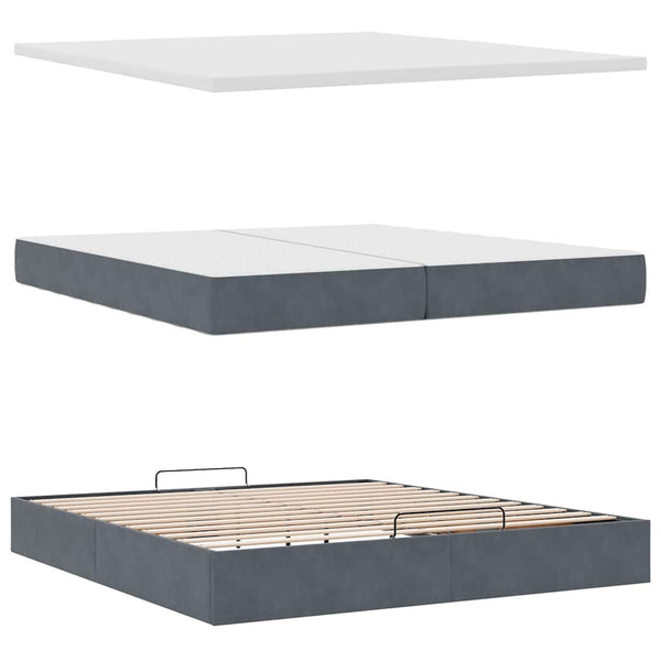 Ottoman Bett mit Matratzen Dunkelgrau Samt 200x200