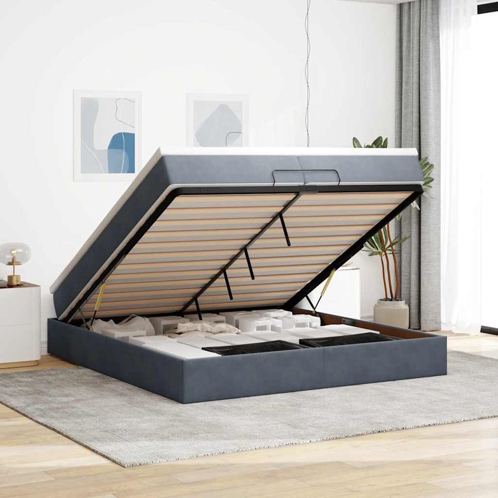 Ottoman Bett mit Matratzen Dunkelgrau Samt 200x200
