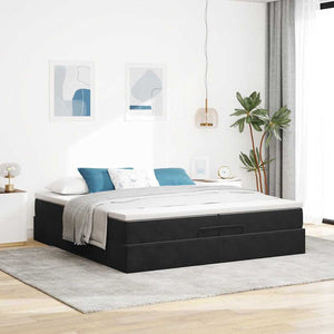 Ottoman Bett mit Matratzen Schwarz 200x200 cm Samt