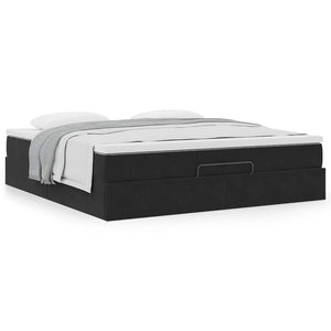 Ottoman Bett mit Matratzen Schwarz 200x200 cm Samt