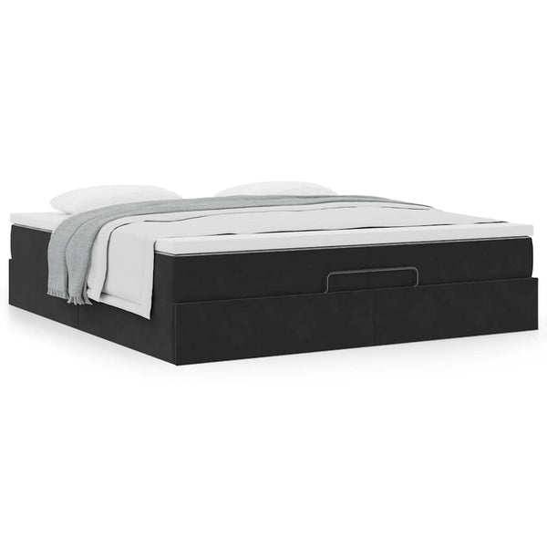 Ottoman Bett mit Matratzen Schwarz 200x200 cm Samt