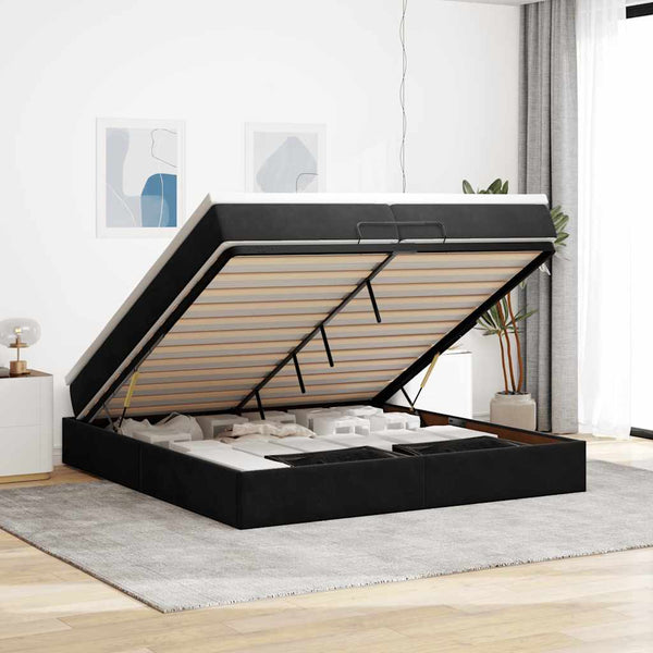 Ottoman Bett mit Matratzen Schwarz 200x200 cm Samt