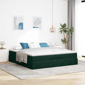 Ottoman Bett mit Matratzen Dunkelgrün 200x200 cm