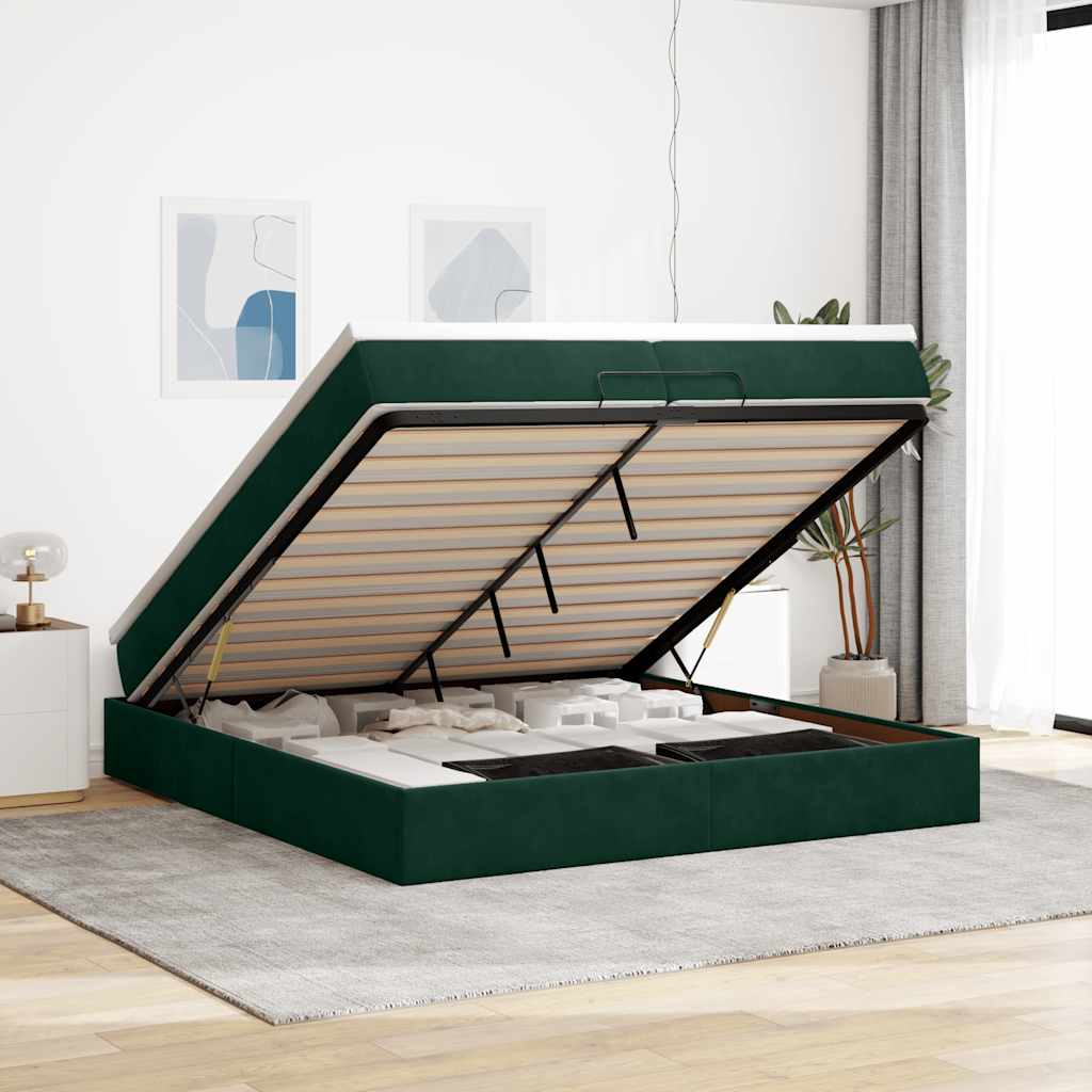Ottoman Bett mit Matratzen Dunkelgrün 200x200 cm